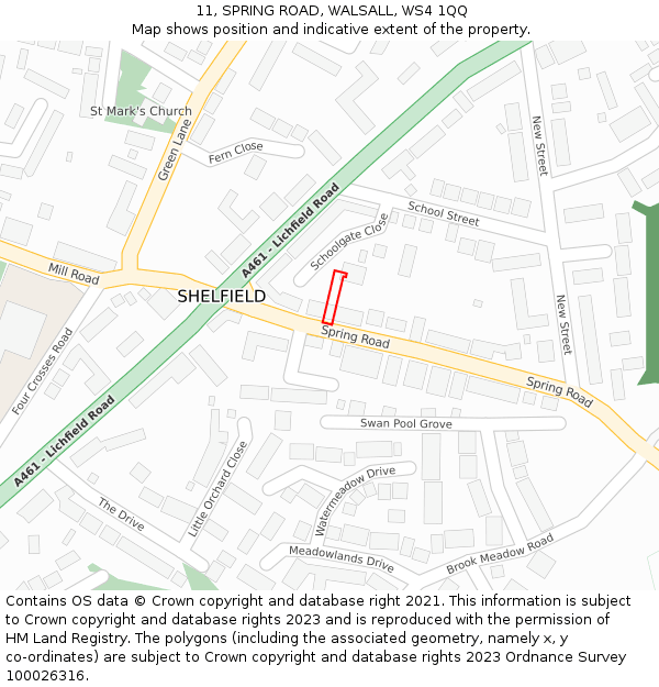 11, SPRING ROAD, WALSALL, WS4 1QQ: Location map and indicative extent of plot