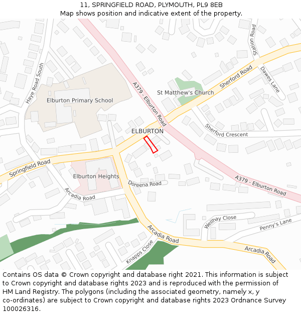 11, SPRINGFIELD ROAD, PLYMOUTH, PL9 8EB: Location map and indicative extent of plot