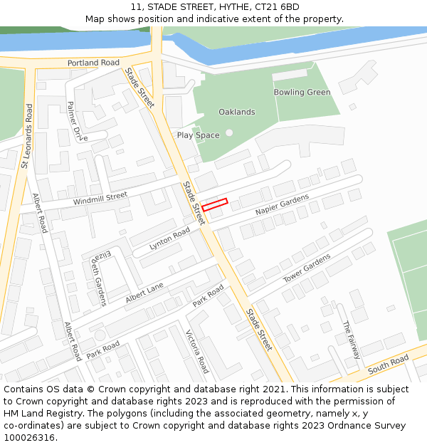 11, STADE STREET, HYTHE, CT21 6BD: Location map and indicative extent of plot
