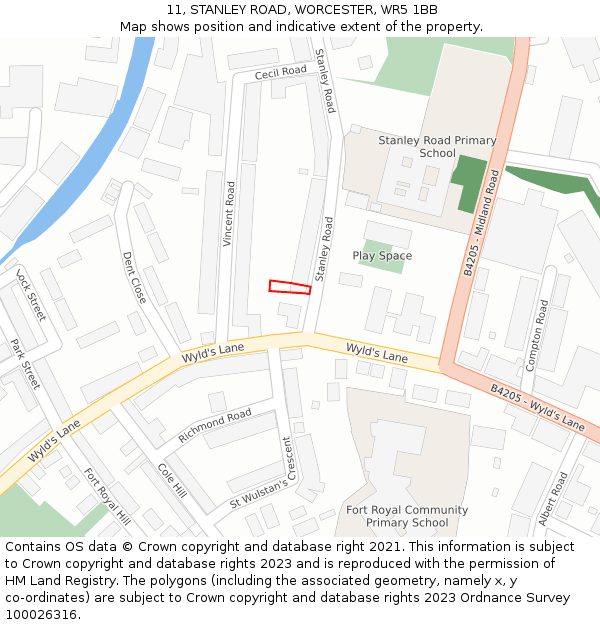 11, STANLEY ROAD, WORCESTER, WR5 1BB: Location map and indicative extent of plot