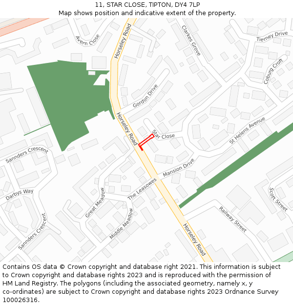 11, STAR CLOSE, TIPTON, DY4 7LP: Location map and indicative extent of plot