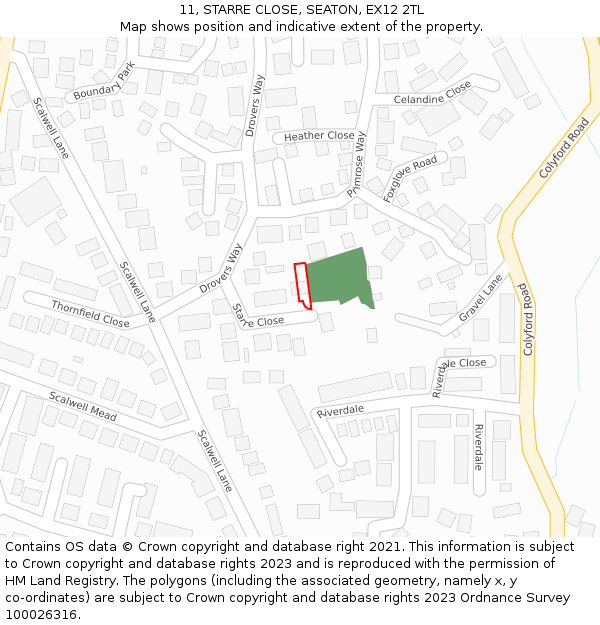 11, STARRE CLOSE, SEATON, EX12 2TL: Location map and indicative extent of plot