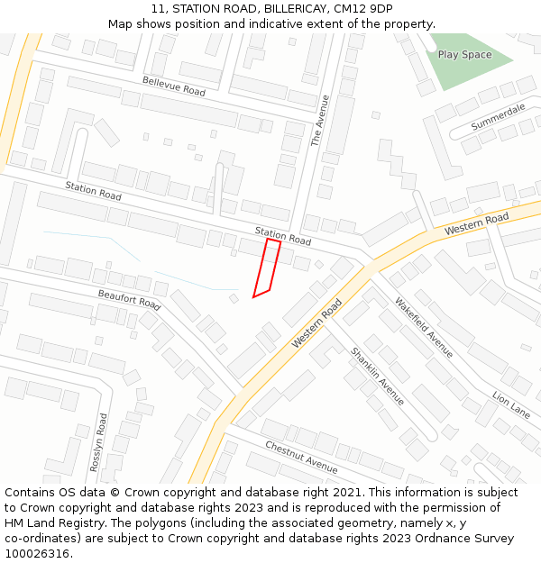 11, STATION ROAD, BILLERICAY, CM12 9DP: Location map and indicative extent of plot