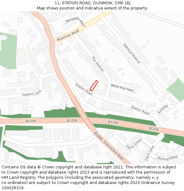 11, STATION ROAD, DUNMOW, CM6 1EJ: Location map and indicative extent of plot