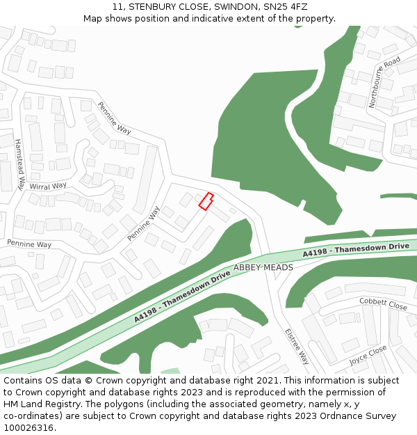 11, STENBURY CLOSE, SWINDON, SN25 4FZ: Location map and indicative extent of plot