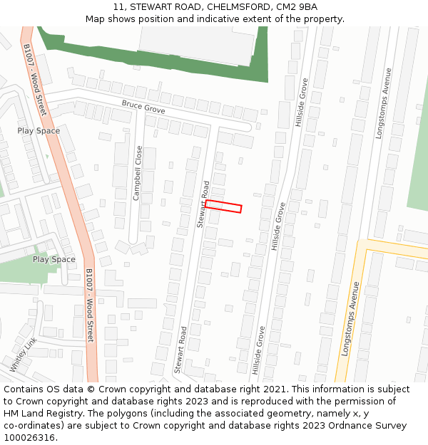11, STEWART ROAD, CHELMSFORD, CM2 9BA: Location map and indicative extent of plot