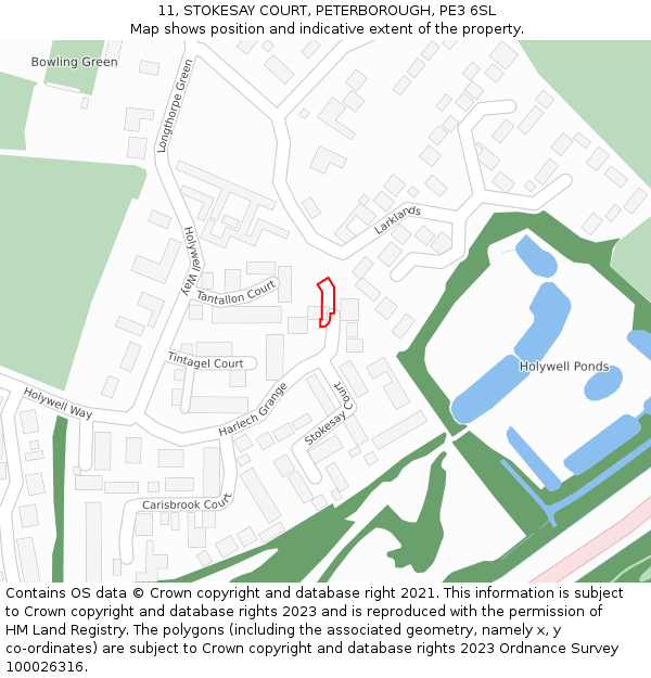 11, STOKESAY COURT, PETERBOROUGH, PE3 6SL: Location map and indicative extent of plot
