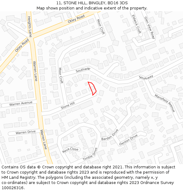 11, STONE HILL, BINGLEY, BD16 3DS: Location map and indicative extent of plot