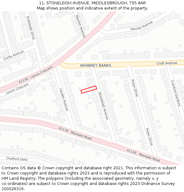 11, STONELEIGH AVENUE, MIDDLESBROUGH, TS5 8AR: Location map and indicative extent of plot