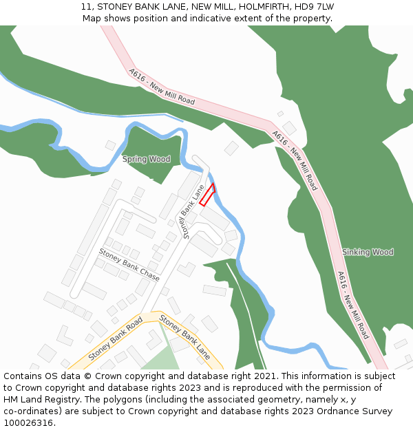 11, STONEY BANK LANE, NEW MILL, HOLMFIRTH, HD9 7LW: Location map and indicative extent of plot