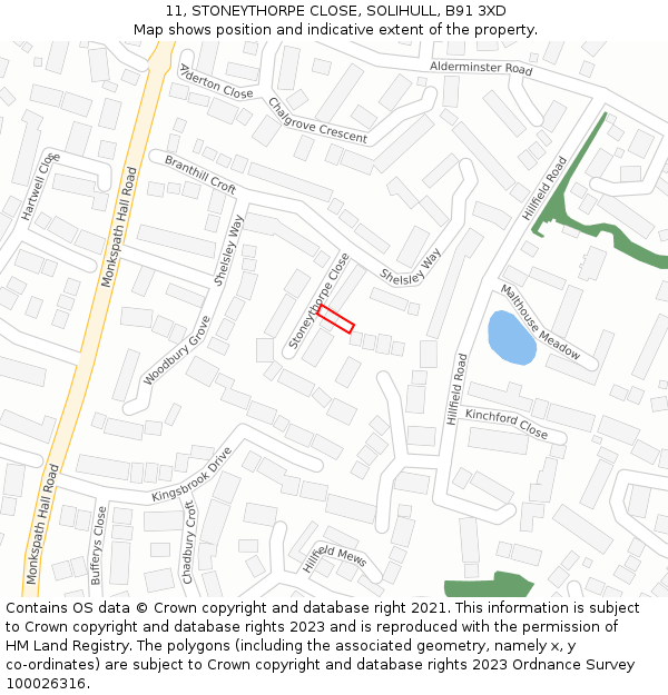 11, STONEYTHORPE CLOSE, SOLIHULL, B91 3XD: Location map and indicative extent of plot