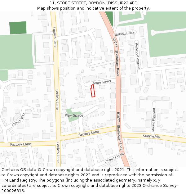 11, STORE STREET, ROYDON, DISS, IP22 4ED: Location map and indicative extent of plot