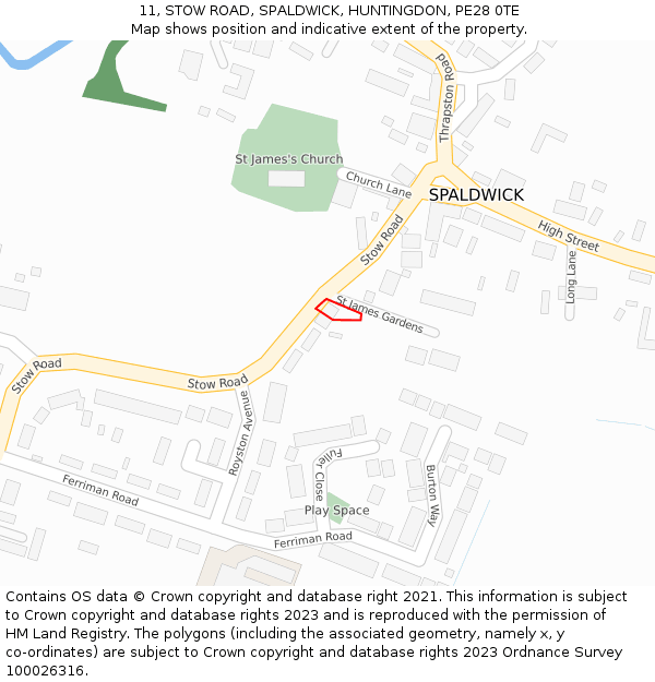 11, STOW ROAD, SPALDWICK, HUNTINGDON, PE28 0TE: Location map and indicative extent of plot