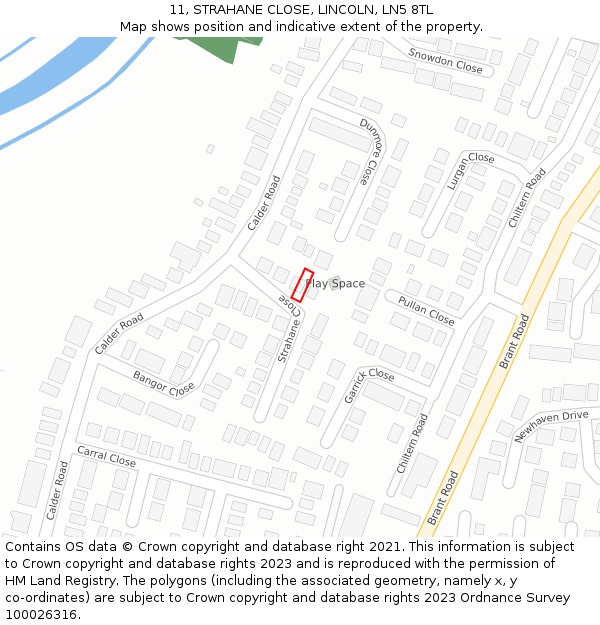 11, STRAHANE CLOSE, LINCOLN, LN5 8TL: Location map and indicative extent of plot