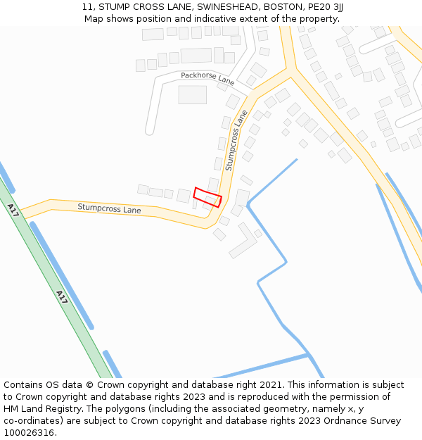 11, STUMP CROSS LANE, SWINESHEAD, BOSTON, PE20 3JJ: Location map and indicative extent of plot