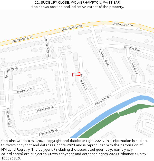 11, SUDBURY CLOSE, WOLVERHAMPTON, WV11 3AR: Location map and indicative extent of plot