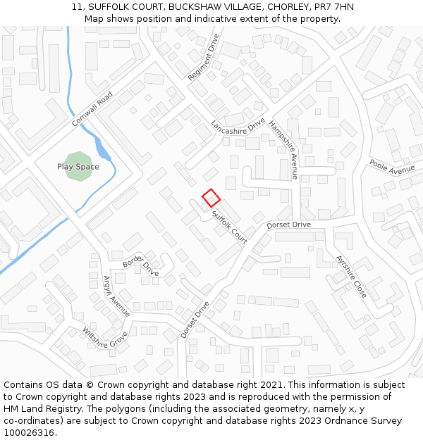 11, SUFFOLK COURT, BUCKSHAW VILLAGE, CHORLEY, PR7 7HN: Location map and indicative extent of plot