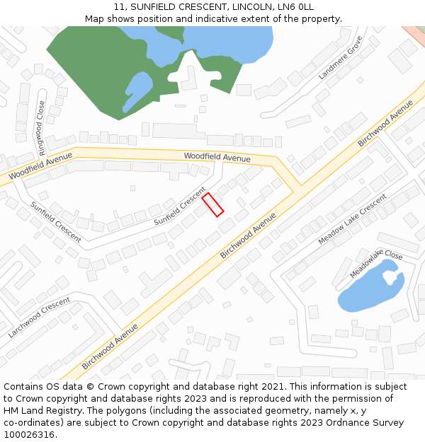 11, SUNFIELD CRESCENT, LINCOLN, LN6 0LL: Location map and indicative extent of plot