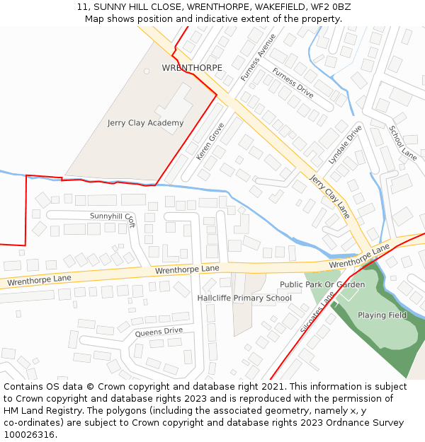 11, SUNNY HILL CLOSE, WRENTHORPE, WAKEFIELD, WF2 0BZ: Location map and indicative extent of plot