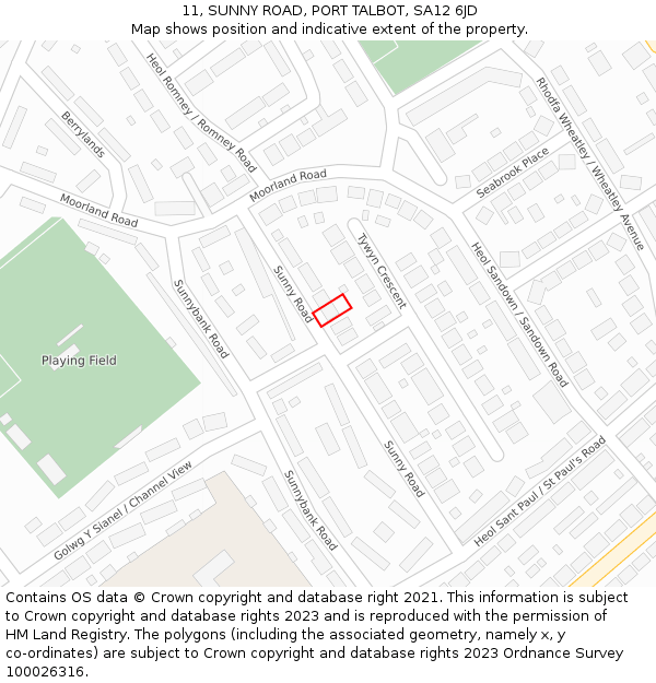 11, SUNNY ROAD, PORT TALBOT, SA12 6JD: Location map and indicative extent of plot