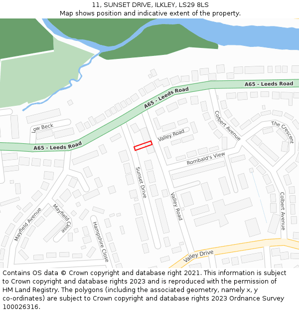 11, SUNSET DRIVE, ILKLEY, LS29 8LS: Location map and indicative extent of plot