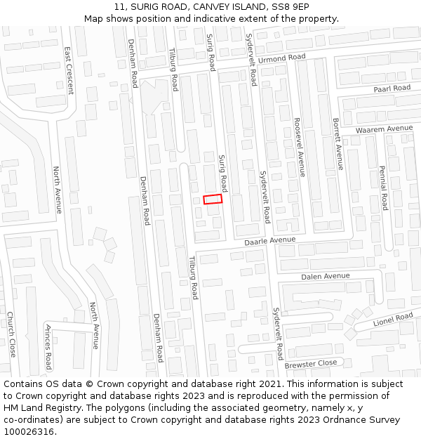 11, SURIG ROAD, CANVEY ISLAND, SS8 9EP: Location map and indicative extent of plot