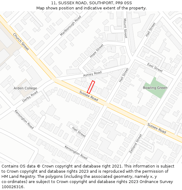 11, SUSSEX ROAD, SOUTHPORT, PR9 0SS: Location map and indicative extent of plot