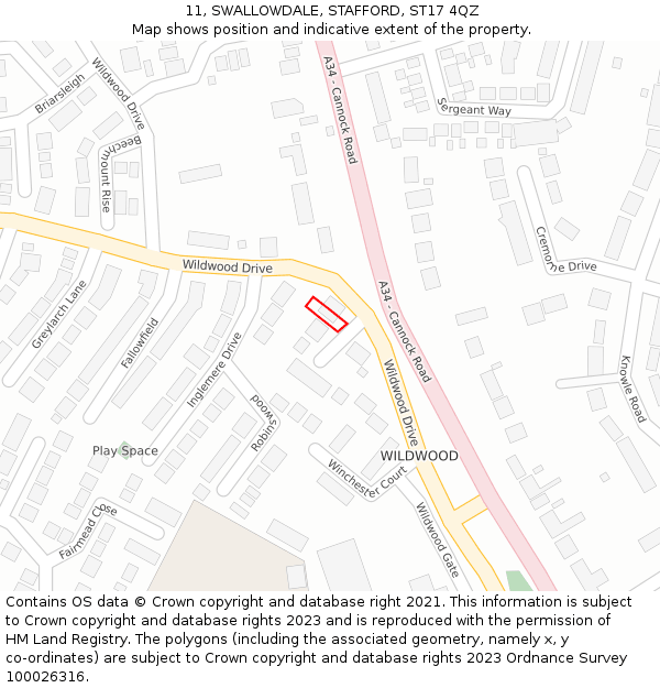 11, SWALLOWDALE, STAFFORD, ST17 4QZ: Location map and indicative extent of plot