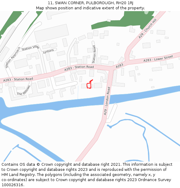 11, SWAN CORNER, PULBOROUGH, RH20 1RJ: Location map and indicative extent of plot