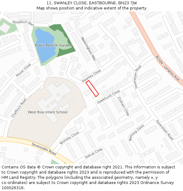 11, SWANLEY CLOSE, EASTBOURNE, BN23 7JW: Location map and indicative extent of plot