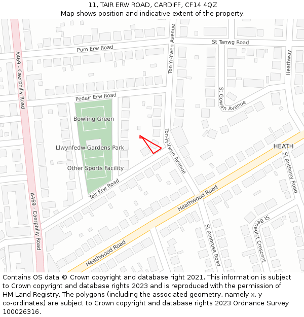 11, TAIR ERW ROAD, CARDIFF, CF14 4QZ: Location map and indicative extent of plot