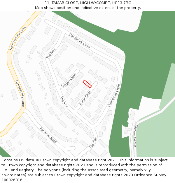 11, TAMAR CLOSE, HIGH WYCOMBE, HP13 7BG: Location map and indicative extent of plot
