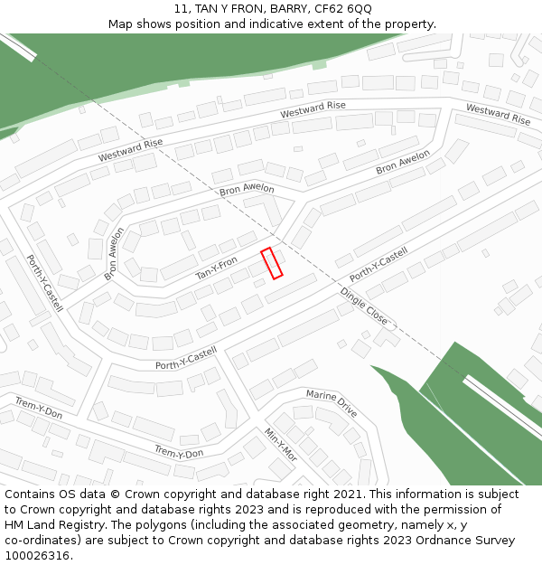 11, TAN Y FRON, BARRY, CF62 6QQ: Location map and indicative extent of plot