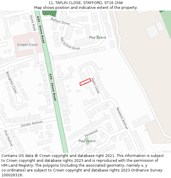 11, TAPLIN CLOSE, STAFFORD, ST16 1NW: Location map and indicative extent of plot