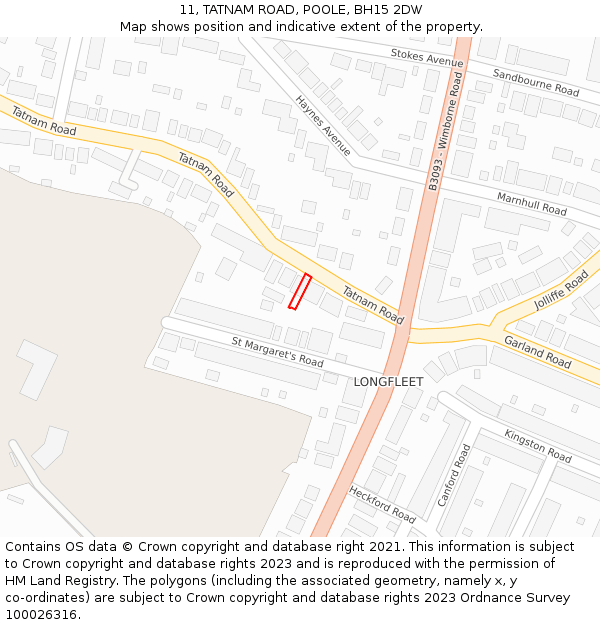11, TATNAM ROAD, POOLE, BH15 2DW: Location map and indicative extent of plot