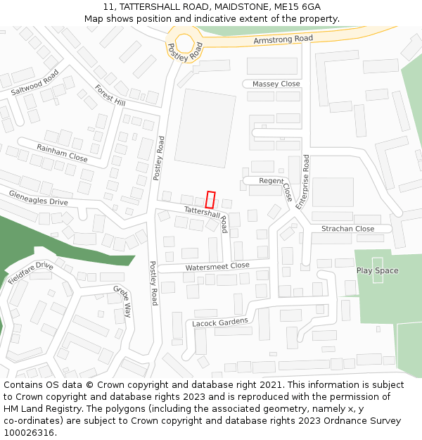 11, TATTERSHALL ROAD, MAIDSTONE, ME15 6GA: Location map and indicative extent of plot