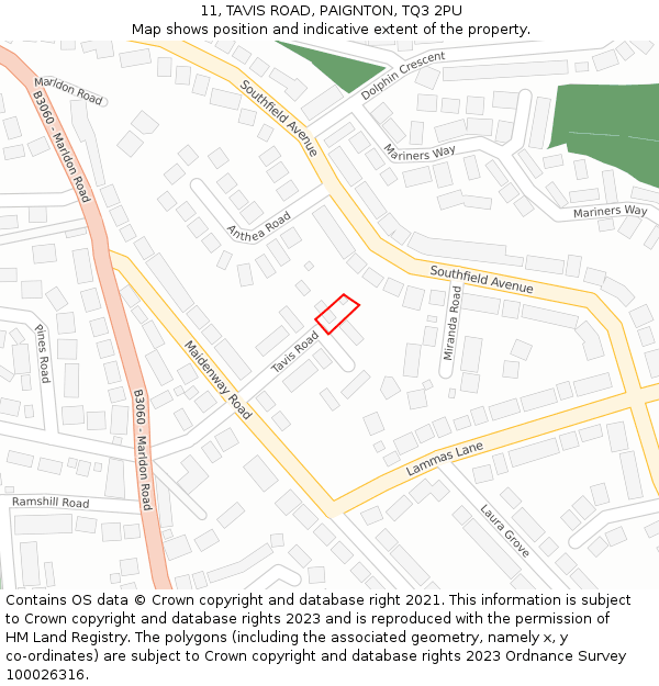 11, TAVIS ROAD, PAIGNTON, TQ3 2PU: Location map and indicative extent of plot