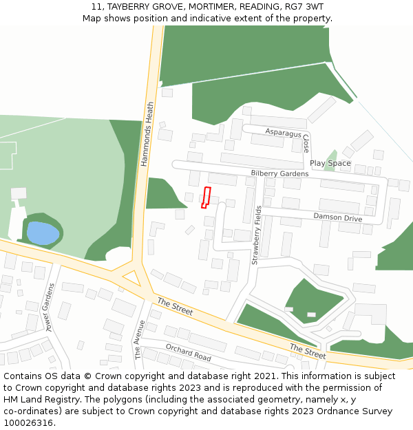 11, TAYBERRY GROVE, MORTIMER, READING, RG7 3WT: Location map and indicative extent of plot