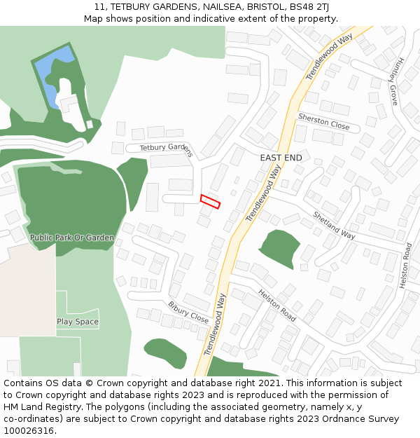 11, TETBURY GARDENS, NAILSEA, BRISTOL, BS48 2TJ: Location map and indicative extent of plot