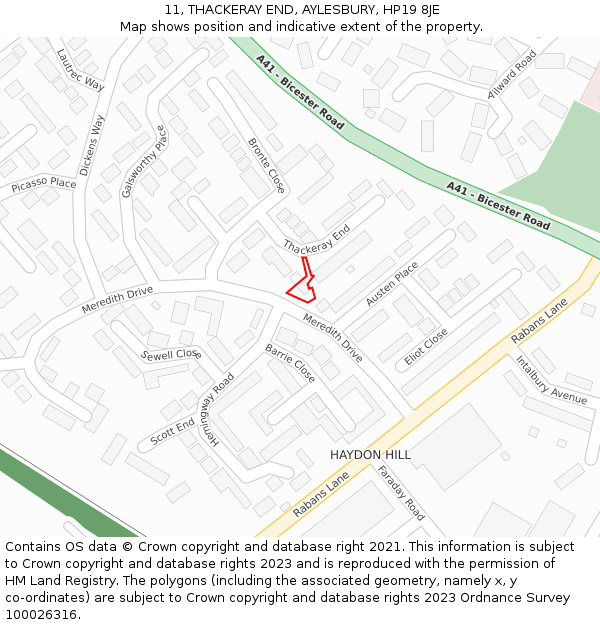 11, THACKERAY END, AYLESBURY, HP19 8JE: Location map and indicative extent of plot
