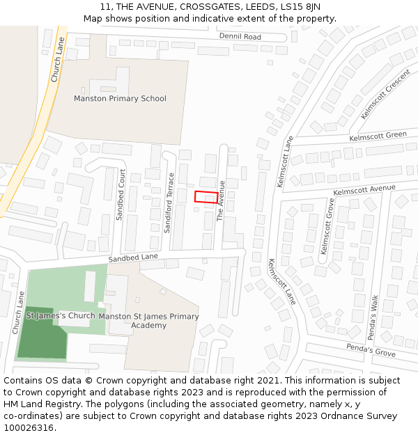 11, THE AVENUE, CROSSGATES, LEEDS, LS15 8JN: Location map and indicative extent of plot