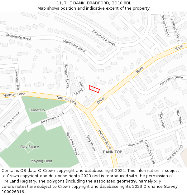 11, THE BANK, BRADFORD, BD10 8BL: Location map and indicative extent of plot