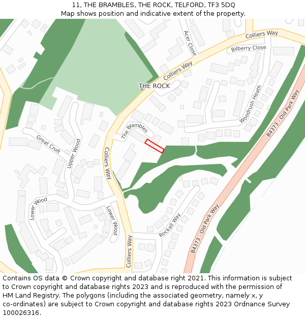 11, THE BRAMBLES, THE ROCK, TELFORD, TF3 5DQ: Location map and indicative extent of plot