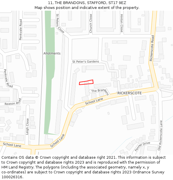 11, THE BRANDONS, STAFFORD, ST17 9EZ: Location map and indicative extent of plot