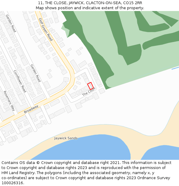 11, THE CLOSE, JAYWICK, CLACTON-ON-SEA, CO15 2RR: Location map and indicative extent of plot