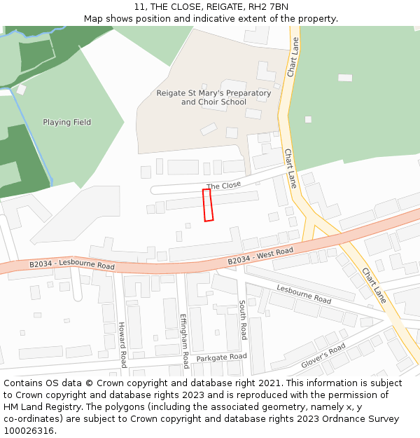 11, THE CLOSE, REIGATE, RH2 7BN: Location map and indicative extent of plot