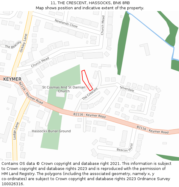 11, THE CRESCENT, HASSOCKS, BN6 8RB: Location map and indicative extent of plot