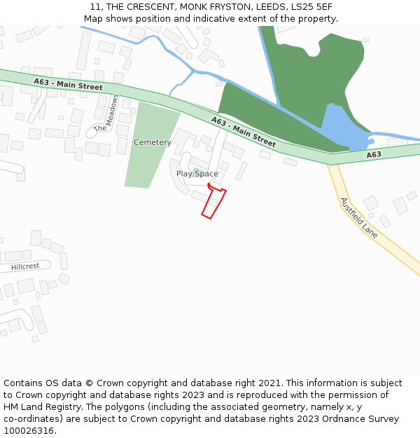 11, THE CRESCENT, MONK FRYSTON, LEEDS, LS25 5EF: Location map and indicative extent of plot