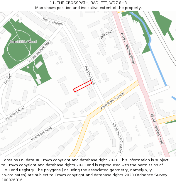 11, THE CROSSPATH, RADLETT, WD7 8HR: Location map and indicative extent of plot