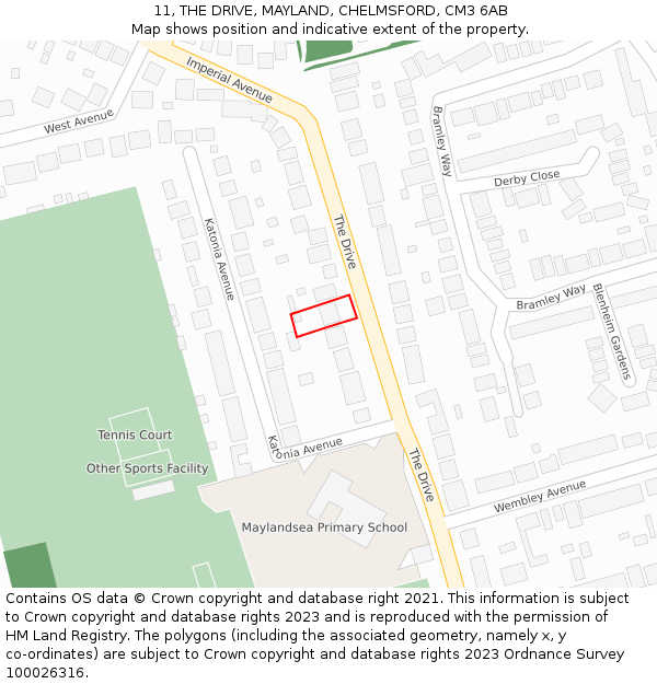 11, THE DRIVE, MAYLAND, CHELMSFORD, CM3 6AB: Location map and indicative extent of plot